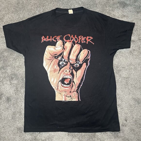 Alice Cooper 1987 T Shirt Size XL Raise Your Fist And Yell Tour Black Faded - Picture 1 of 13